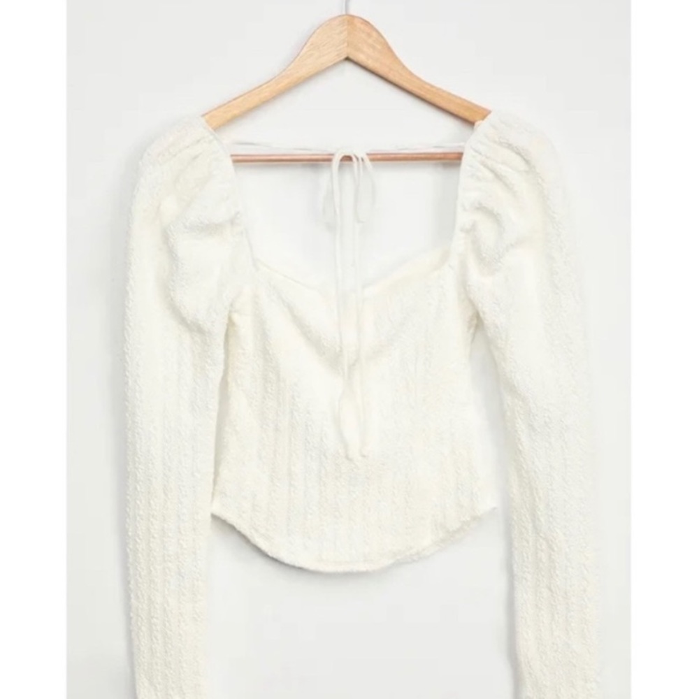 Free People winter white Brittany ribbed puff sleeve top size medium